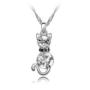 12PC KATGI Fashion White Gold Plated Crystal Cat Pendant Necklace